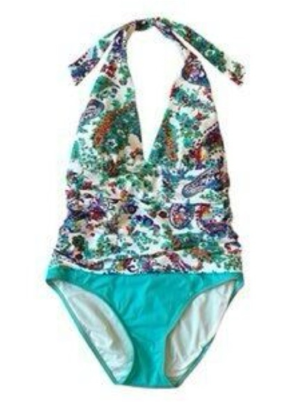 Lauren Ralph Lauren paisley print one piece swimsuit halter neck ruched front